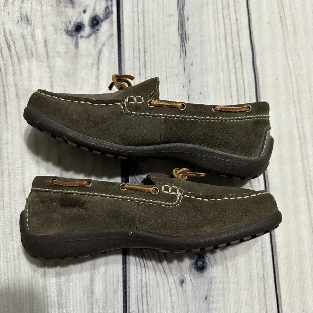 Lands End Women Sz 6 Flats Loafers Brown Suede Leather Bow Slip On Driving Shoes